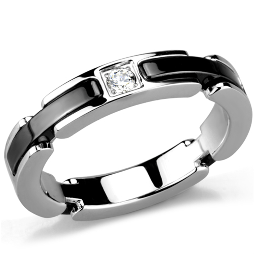 3W962 - High polished (no plating) Stainless Steel Ring with Ceramic  in Jet