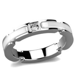 3W963 - High polished (no plating) Stainless Steel Ring with Ceramic  in White