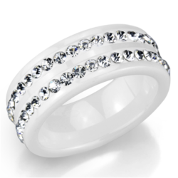 3W970 - High polished (no plating) Stainless Steel Ring with Ceramic  in White