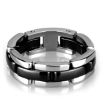 3W972 - High polished (no plating) Stainless Steel Ring with Ceramic  in Jet