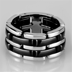 3W974 - High polished (no plating) Stainless Steel Ring with Ceramic  in Jet