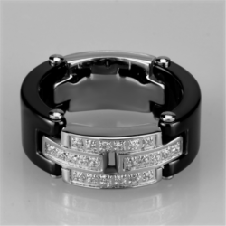 3W976 - High polished (no plating) Stainless Steel Ring with Ceramic  in Jet