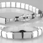 3W985 - High polished (no plating) Stainless Steel Bracelet with Ceramic  in White