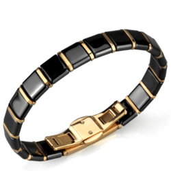 3W986 - IP Rose Gold(Ion Plating) Stainless Steel Bracelet with Ceramic  in Jet