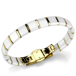 3W989 - IP Gold(Ion Plating) Stainless Steel Bracelet with Ceramic  in White