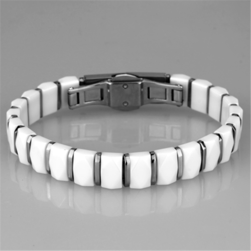 3W991 - High polished (no plating) Stainless Steel Bracelet with Ceramic  in White