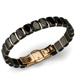 3W992 - IP Rose Gold(Ion Plating) Stainless Steel Bracelet with Ceramic  in Jet