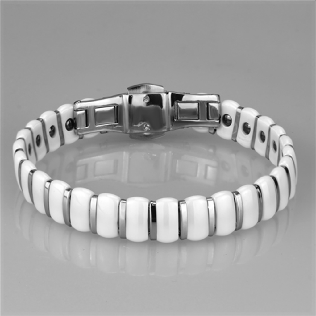 3W994 - High polished (no plating) Stainless Steel Bracelet with Ceramic  in White