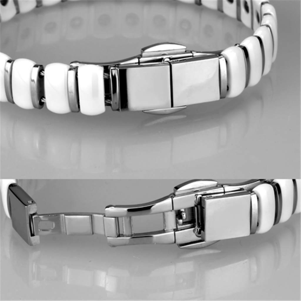 3W994 - High polished (no plating) Stainless Steel Bracelet with Ceramic  in White