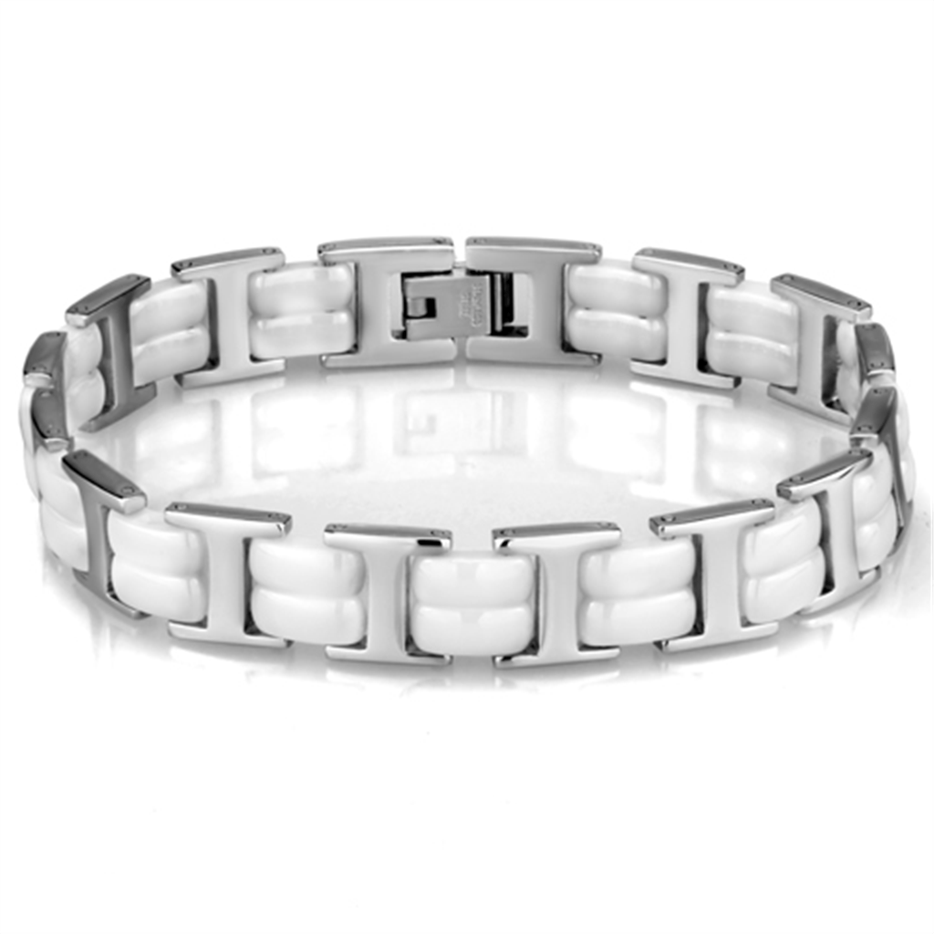 3W997 - High polished (no plating) Stainless Steel Bracelet with Ceramic  in White