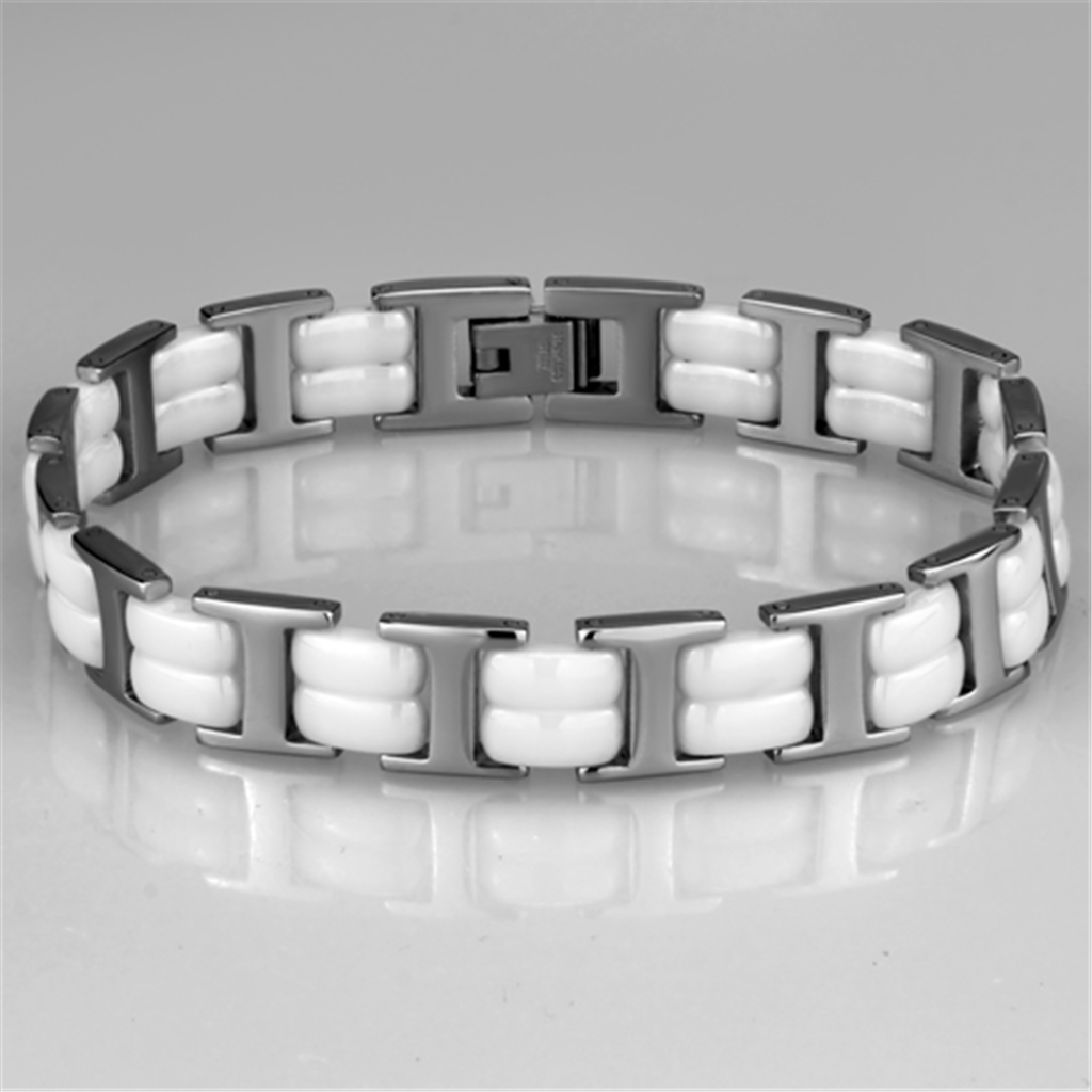 3W997 - High polished (no plating) Stainless Steel Bracelet with Ceramic  in White