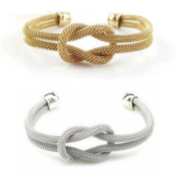 Style: Copper - Love Me Love Knot 925 SS Plated & 18 Kt Antique Gold Plated Cuff Bracelet