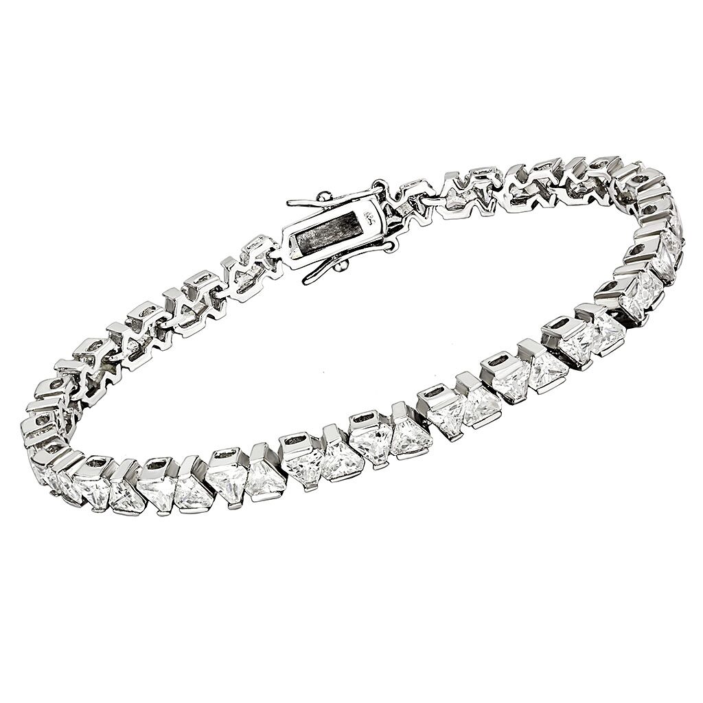 47302 - Rhodium Brass Bracelet with AAA Grade CZ  in Clear