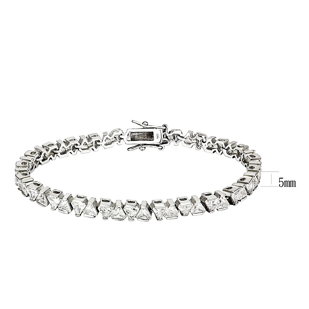 47302 - Rhodium Brass Bracelet with AAA Grade CZ  in Clear