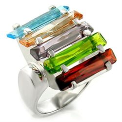 Una Cocktail Ring - Rhodium Brass, AAA CZ , Multi Color - 6X007