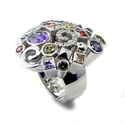 6X051 - Rhodium Brass Ring with AAA Grade CZ  in Multi Color