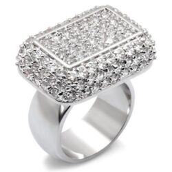 7X099 - Rhodium Brass Ring with AAA Grade CZ  in Clear