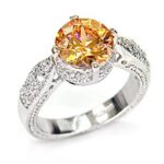 7X397 - Rhodium 925 Sterling Silver Ring with AAA Grade CZ  in Champagne