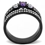 DA001 - IP Black(Ion Plating) Stainless Steel Ring with AAA Grade CZ  in Amethyst