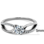 DA004 - High polished (no plating) Stainless Steel Ring with AAA Grade CZ  in Clear