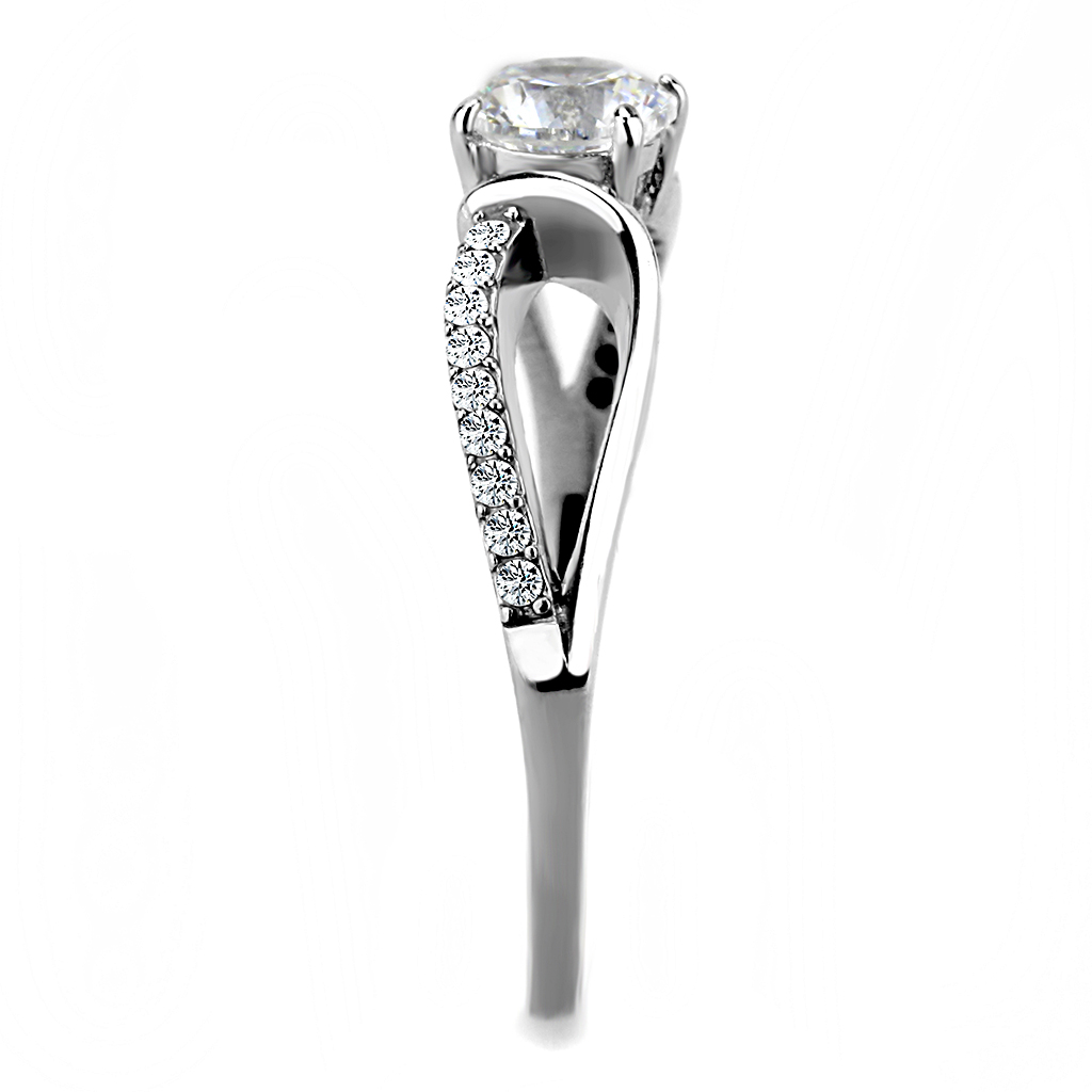 DA004 - High polished (no plating) Stainless Steel Ring with AAA Grade CZ  in Clear