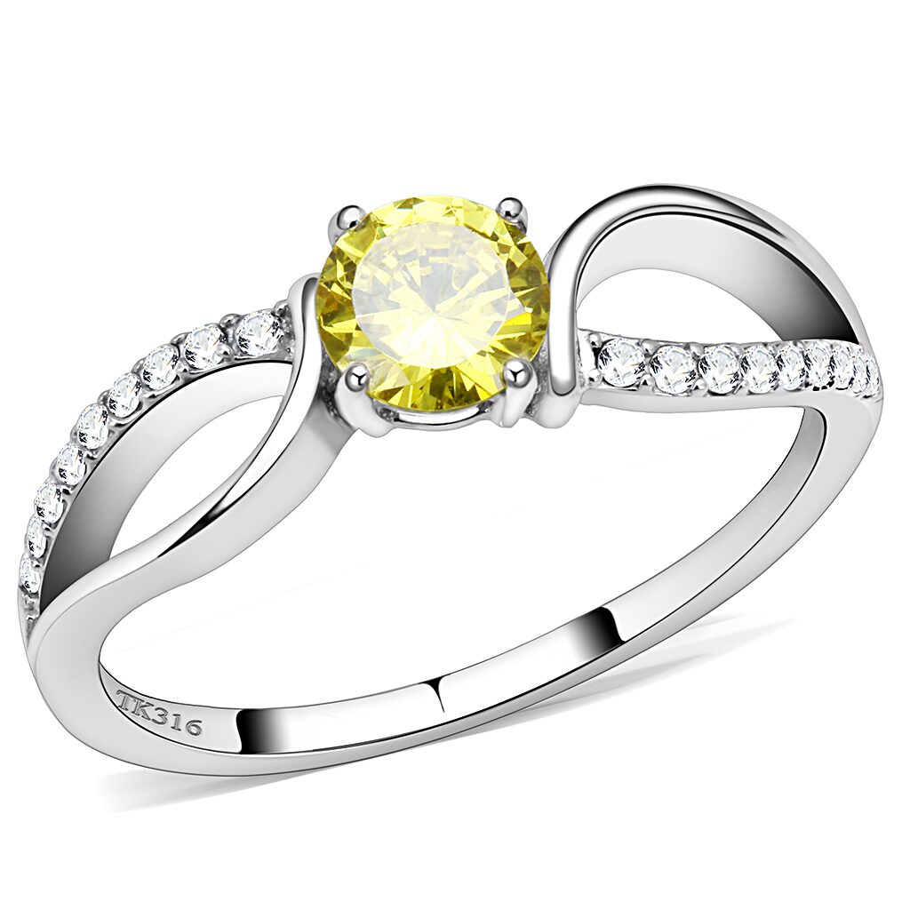 DA005 - High polished (no plating) Stainless Steel Ring with AAA Grade CZ  in Topaz