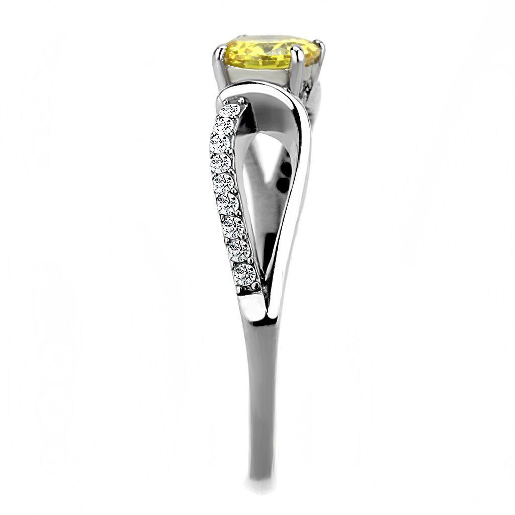 DA005 - High polished (no plating) Stainless Steel Ring with AAA Grade CZ  in Topaz