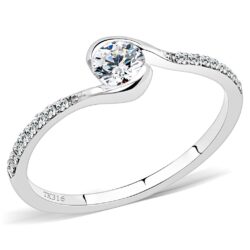 DA007 - High polished (no plating) Stainless Steel Ring with AAA Grade CZ  in Clear