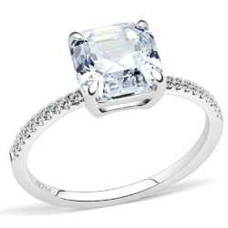 DA008 - High polished (no plating) Stainless Steel Ring with Cubic  in Clear