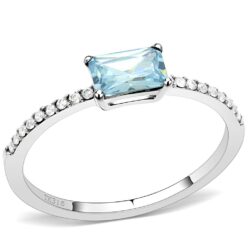 DA011 - High polished (no plating) Stainless Steel Ring with AAA Grade CZ  in Sea Blue