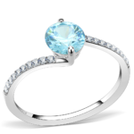 DA014 - High polished (no plating) Stainless Steel Ring with AAA Grade CZ  in Sea Blue