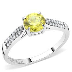 DA021 - High polished (no plating) Stainless Steel Ring with AAA Grade CZ  in Topaz