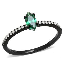 DA033 - IP Black(Ion Plating) Stainless Steel Ring with AAA Grade CZ  in Emerald