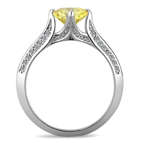 DA037 - High polished (no plating) Stainless Steel Ring with AAA Grade CZ  in Topaz