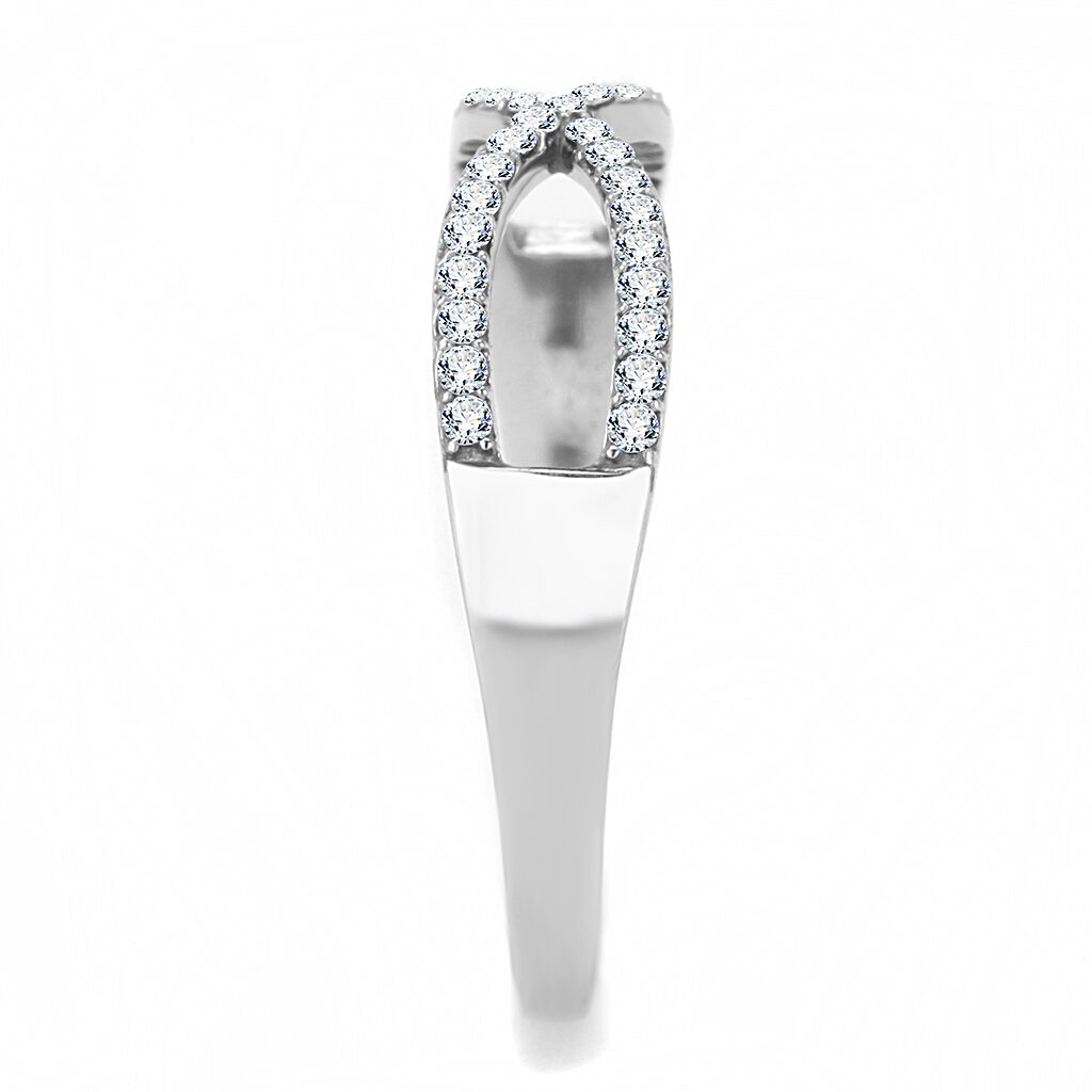 DA041 - High polished (no plating) Stainless Steel Ring with AAA Grade CZ  in Clear