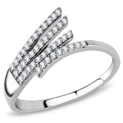 DA043 - High polished (no plating) Stainless Steel Ring with AAA Grade CZ  in Clear