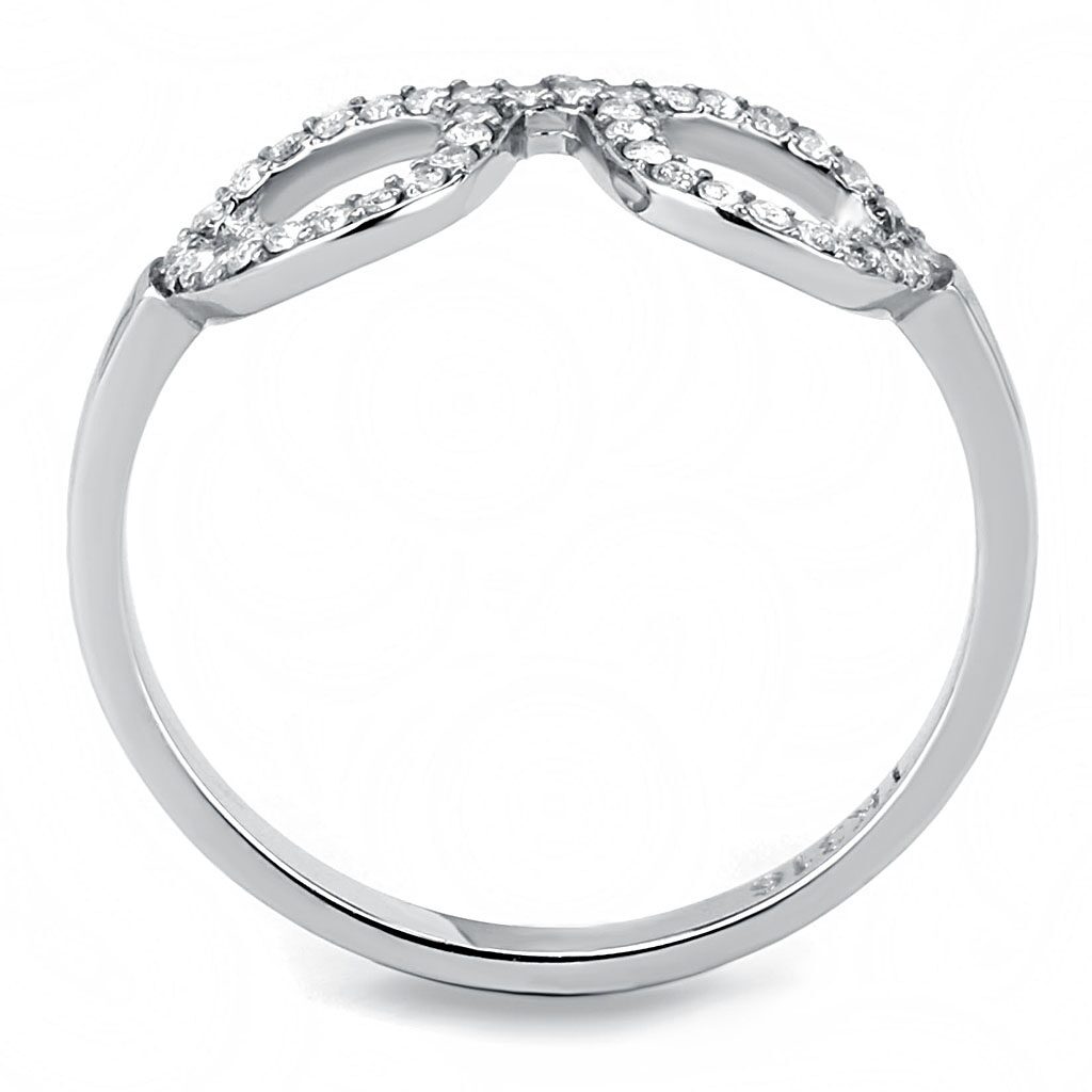 DA055 - High polished (no plating) Stainless Steel Ring with AAA Grade CZ  in Clear