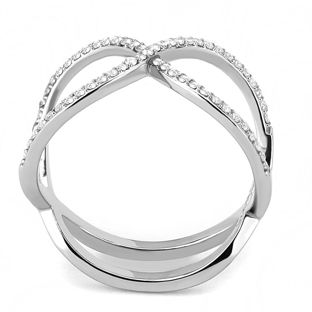 DA058 - High polished (no plating) Stainless Steel Ring with AAA Grade CZ  in Clear