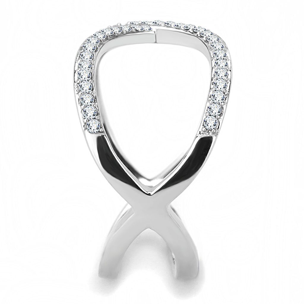 DA058 - High polished (no plating) Stainless Steel Ring with AAA Grade CZ  in Clear