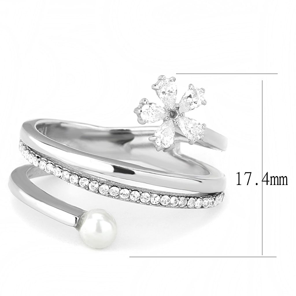 DA059 - High polished (no plating) Stainless Steel Ring with Synthetic Pearl in White