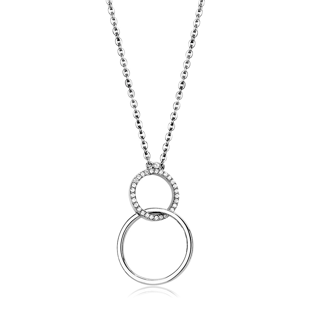 DA097 - High polished (no plating) Stainless Steel Chain Pendant with AAA Grade CZ  in Clear