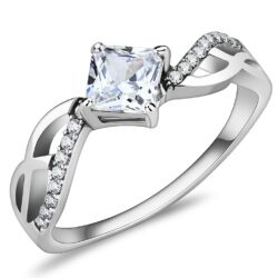 DA101 - High polished (no plating) Stainless Steel Ring with AAA Grade CZ  in Clear