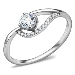 DA105 - High polished (no plating) Stainless Steel Ring with AAA Grade CZ  in Clear