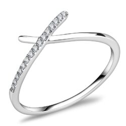 DA112 - High polished (no plating) Stainless Steel Ring with AAA Grade CZ  in Clear