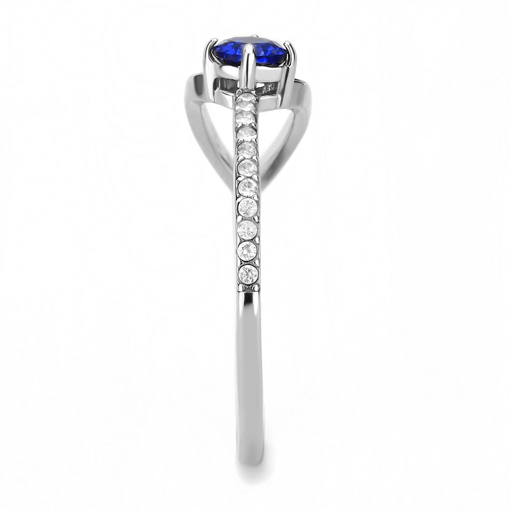 DA121 - High polished (no plating) Stainless Steel Ring with AAA Grade CZ  in London Blue