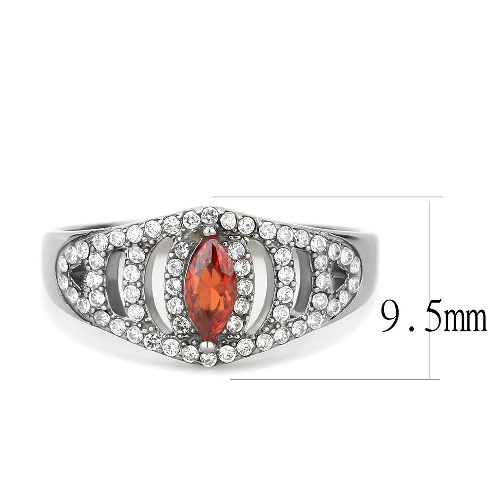 DA123 - High polished (no plating) Stainless Steel Ring with AAA Grade CZ  in Orange