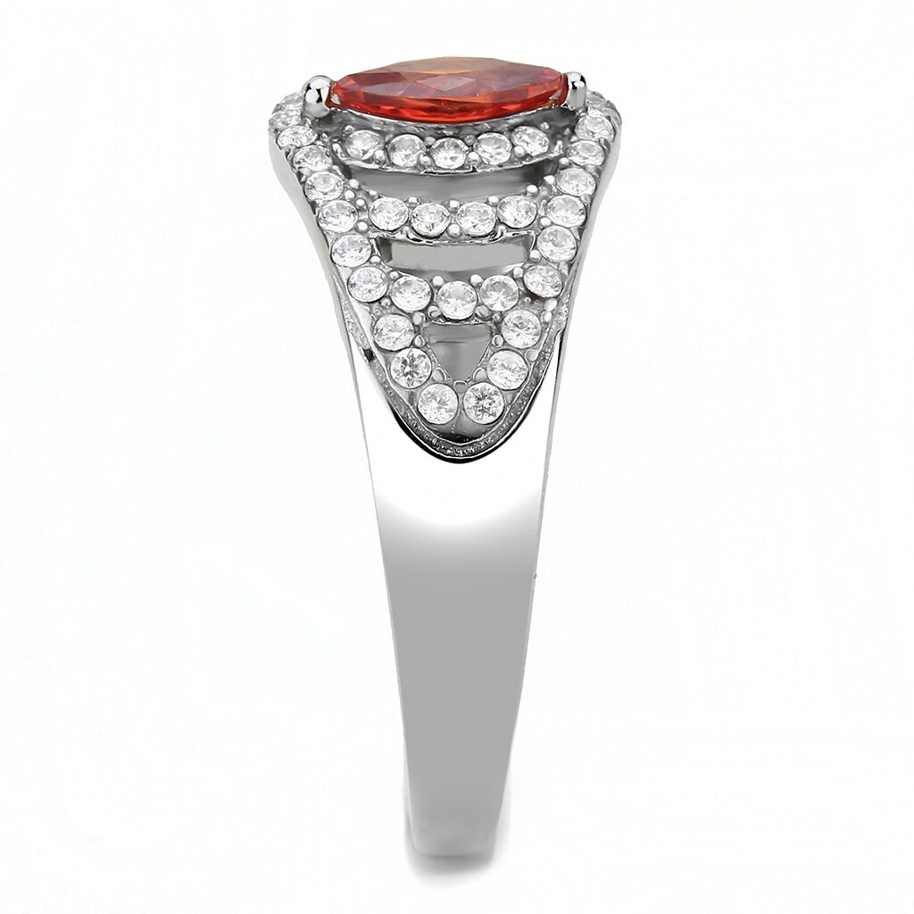 DA123 - High polished (no plating) Stainless Steel Ring with AAA Grade CZ  in Orange