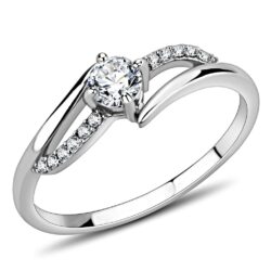 DA144 - High polished (no plating) Stainless Steel Ring with AAA Grade CZ  in Clear