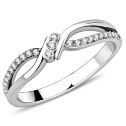 DA156 - High polished (no plating) Stainless Steel Ring with AAA Grade CZ  in Clear