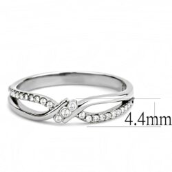 DA156 - High polished (no plating) Stainless Steel Ring with AAA Grade CZ  in Clear